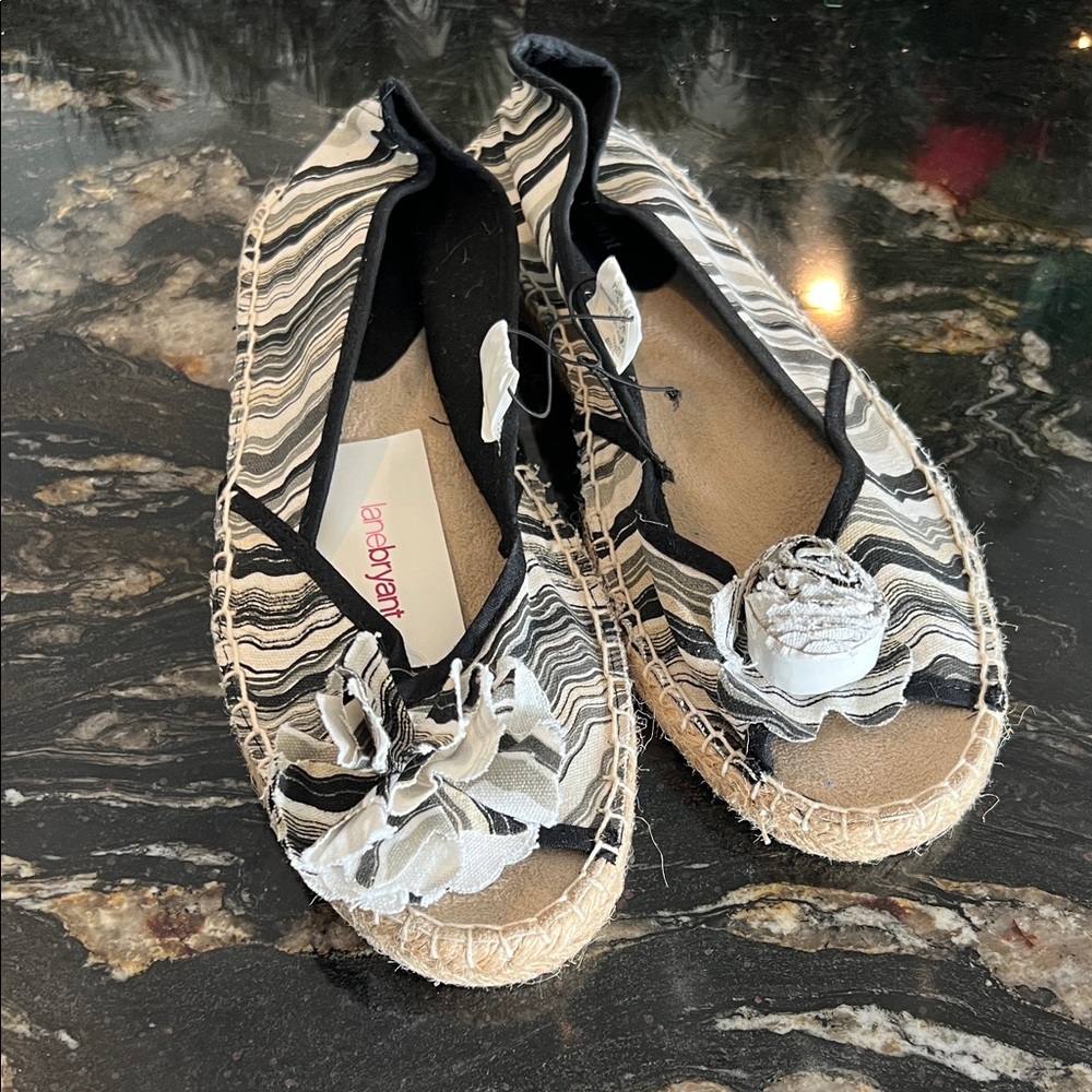 NEW Lane Bryant Black and White PeepToe Espadrilles